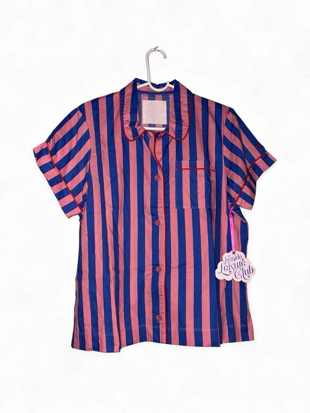 bando Blue Pink Striped Cotton Pajama Shirt Size Medium